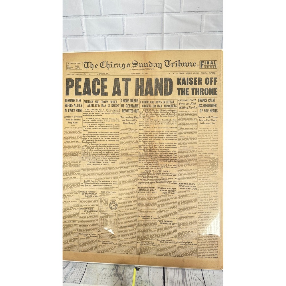 Vintage Nov 10 1918 Chicago Sunday Tribune Cover Newspaper WWI